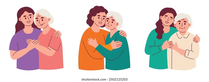 Woman Hugs Her Mother Family Concept