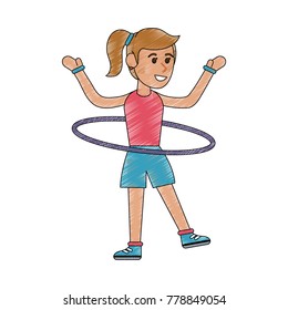 Woman with hula hoop cartoon