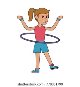 Woman with hula hoop cartoon