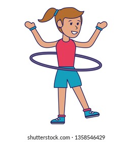 Woman with hula hoop cartoon blue lines