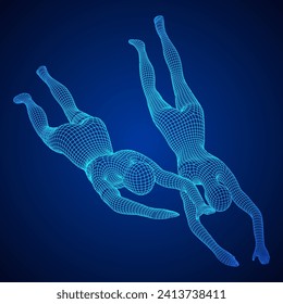 Woman human body jumping diving. Human anatomy action pose. Wireframe low poly mesh vector illustration