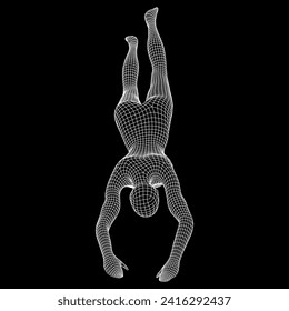 Woman human body jumping diving. Human anatomy action pose. Wireframe low poly mesh vector illustration