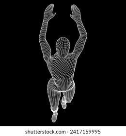 Woman human body jumping diving. Human anatomy action pose. Wireframe low poly mesh vector illustration