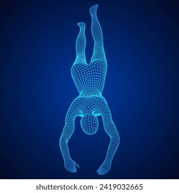 Woman human body jumping diving. Human anatomy action pose. Wireframe low poly mesh vector illustration