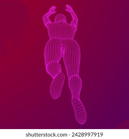 Woman human body jumping diving. Human anatomy action pose. Wireframe low poly mesh vector illustration