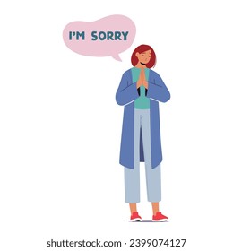 Woman Humbly Apologized, Her Sincere Words Carrying Regret As She Said Sorry. Her Eyes Reflected Remorse, Seeking Forgiveness And Understanding In Delicate Art Of Apology. Cartoon Vector Illustration