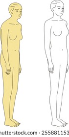 A woman with a hunched back and a woman standing beautifully. Illustration of the whole body from the front at an angle