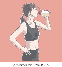Woman hydrating while training, vector illustration