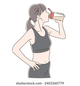 Woman hydrating while training, vector illustration