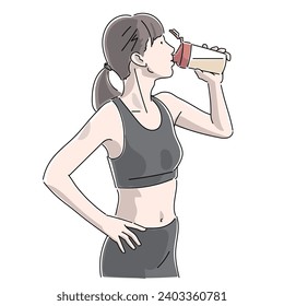 Woman hydrating while training, vector illustration