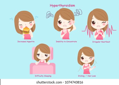 woman with hyperthyroidism on the blue background