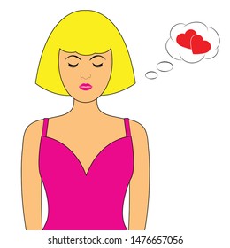 woman icon. a beautiful woman thinking about love. girl retro style. 