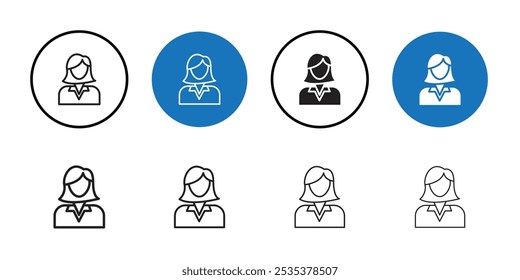 Woman icon Black line art vector logo set