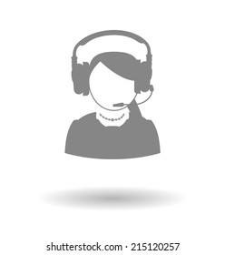 Woman icon call center technical support faceless woman with a headset on a white background with shadow