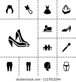 Woman icon. collection of 13 woman filled icons such as nail sawing, hair barrette, old couple, ring in box, face, waist fitness. editable woman icons for web and mobile.