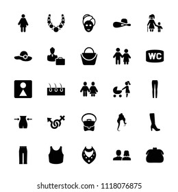 Woman icon. collection of 25 woman filled icons such as spa mask, slim, necklace, female wc, bag, purse, couple, sport bra, wc. editable woman icons for web and mobile.
