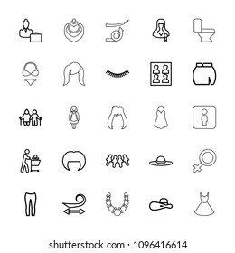 Woman icon. collection of 25 woman outline icons such as eyelash, curly hair, skirt, children, old couple. editable woman icons for web and mobile.