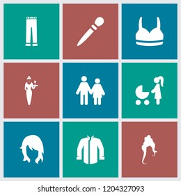 Woman icon. collection of 9 woman filled icons such as nail sawing, couple, sport bra, casino girl. editable woman icons for web and mobile.