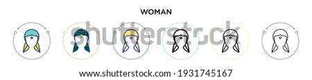 Woman icon in filled, thin line, outline and stroke style. Vector illustration of two colored and black woman vector icons designs can be used for mobile, ui, web