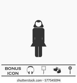 Woman icon flat. Black pictogram on white background. Vector illustration symbol and bonus button