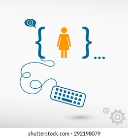 Woman icon and flat design elements. Design concept icons for application development, web design, creative process.