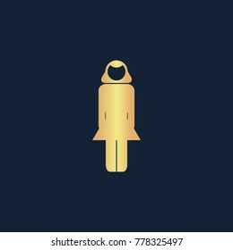 Woman icon flat. Simple gold pictogram on dark background. Vector illustration symbol