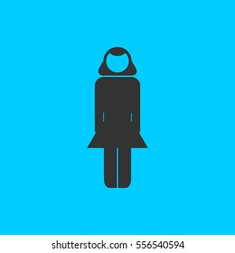 Woman icon flat. Simple vector black pictogram on blue background
