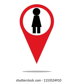 Woman icon inside location,  pictogram