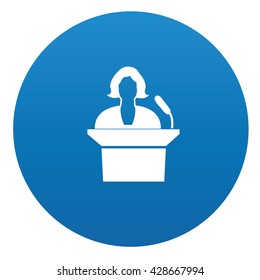 Woman icon on blue button,vector