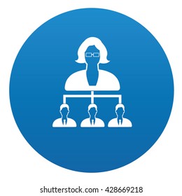 Woman icon on blue button,vector