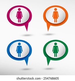 Woman icon on colorful chat speech bubbles