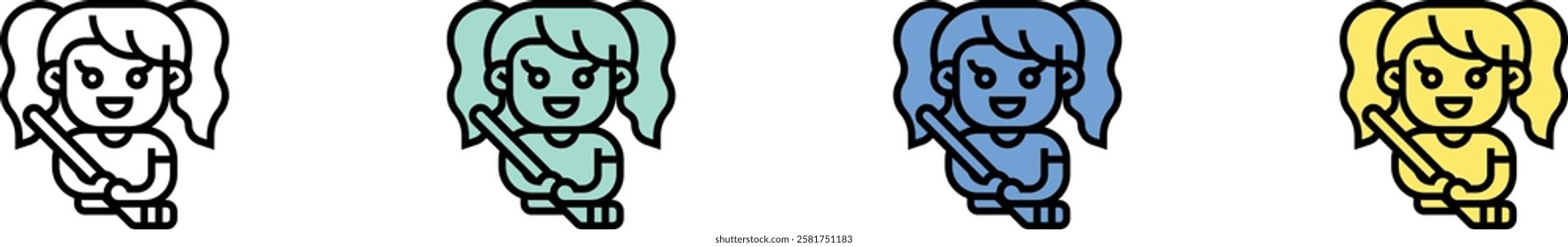 woman icon. Outline, Green, Blue and Yellow Style Design Isolated On White Background