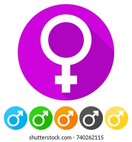 Woman Icon Round Flat Vector Art Design Color Set