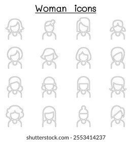 Woman icon set in thin line style