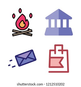 woman icon set. vector set about bank, bonfire, message and shopping bag icons set.