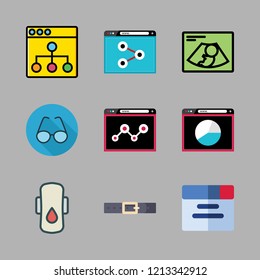 woman icon set. vector set about belt, browser, ultrasonography and compress icons set.