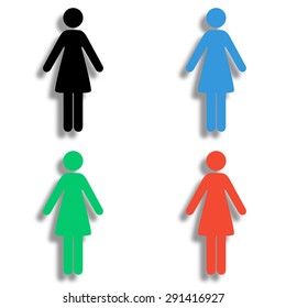 woman icon with shadow - colored vector set