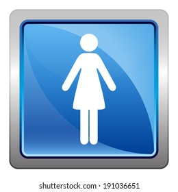woman icon - squared vector button isolated on blue