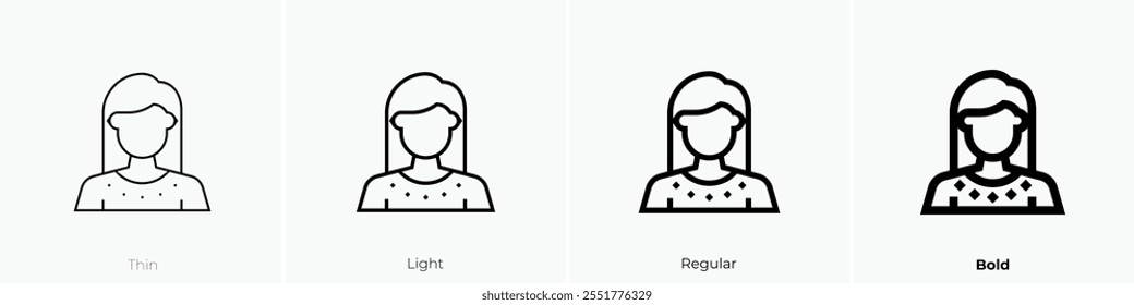 woman icon. Thin, Light Regular And Bold style design isolated on white background