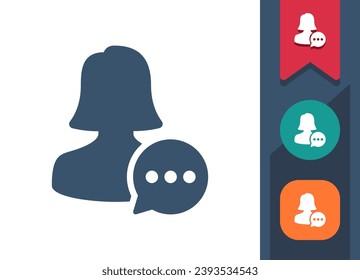 Woman Icon. User, Avatar, Chat, Speech Bubble, Conversation, Message. Professional, pixel perfect vector icon.