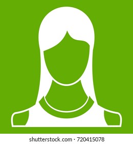 Woman icon white isolated on green background. Vector illustration