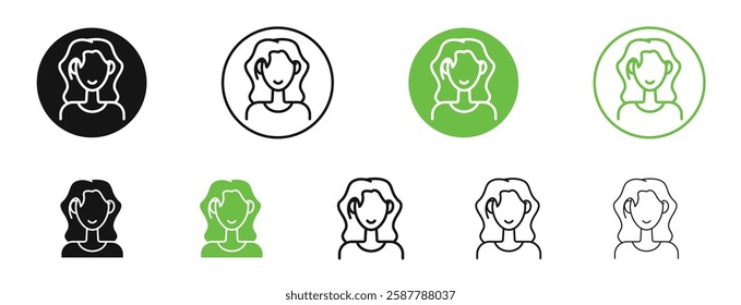 Woman icons in black and green colors collection