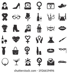 Woman Icons. Black Scribble Design. Vector Illustration.