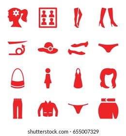 Woman icons set. set of 16 woman filled icons such as straight hair, hairstyle, tights, shoe, female underwear, dress, bag, skirt, jacket