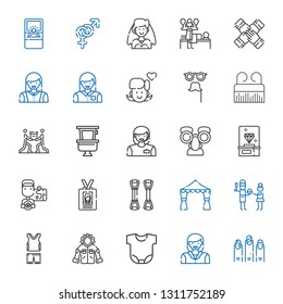 woman icons set. Collection of woman with nails, body, jacket, sportswear, father, wedding arch, chest expander, id card, driver, diamond, mask. Editable and scalable woman icons.