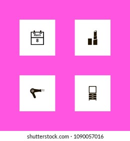 Woman icons set. cosmetics, merch, makeup and hair