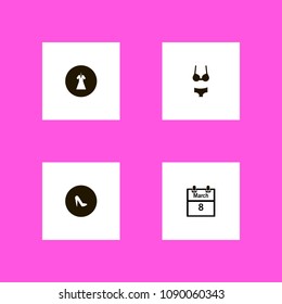 Woman icons set. female, shoes, woman's day and lady
