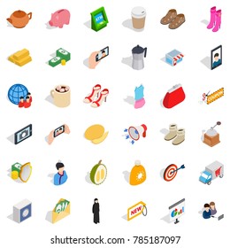 Woman icons set. Isometric style of 36 woman vector icons for web isolated on white background