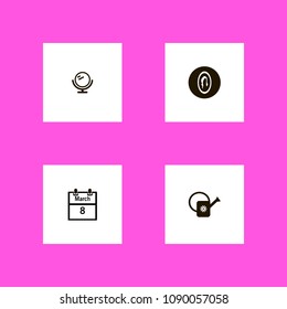 Woman icons set. mirror, data, merch and hairstyle