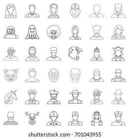 Woman icons set. Outline style of 36 people vector icons for web isolated on white background